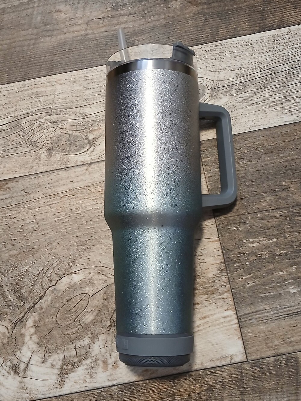 Silver Glitter Tall Travel Mug with Bluetooth Speaker Bottom - 40oz
